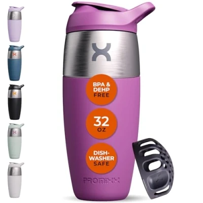 Bild av Promixx Pursuit Shaker flaska enkelvägg rostfritt stål proteinblandare flaska, supersläta shakes, 950 ml, mullbär