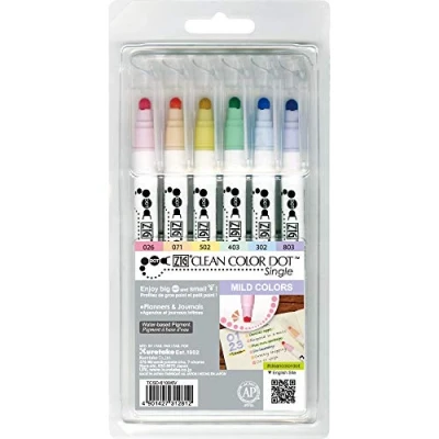 Bild av Kuretake CLEAN COLOR DOT Single Mild 6 färgs set, flexibel prickspetsmarkör, för tidskrifter, hantverk, illustration, bokstäver, planerare, vuxna, barn, tillverkad i Japan
