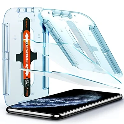 Bild av Spigen Glas.tR EZ Fit Skärmskydd kompatibel med iPhone 11 Pro, XS, X, 2 Stycken, Sjabloon voor Installatiem, Kristallklart, Responsiv Touch, Case friendly, 9H härdat glas