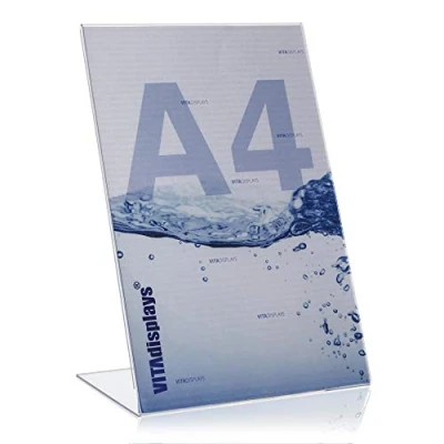 Bild av VITAdisplays® reklamtillverkare L tillverkare/L stativ i hög format, bordshållare från original PLEXIGLAS® 10 pack DIN A4 transparent