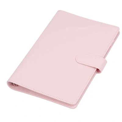 Bild av läder A5 ringpärmar, ringpärm planerare anteckningsblock fodral PU anteckningsbok organiserare påfyllningsbart pärmskydd för fyllpapper (inre papper ingår inte) rosa