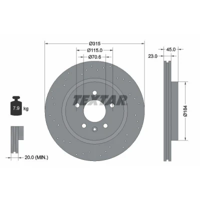 Bild av TEXTAR PRO 92290003 Disque de frein 315 23 05/06 115 troué, ventilé l&#039;intérieur revêtu sans boulon fix roue, moyeu roue