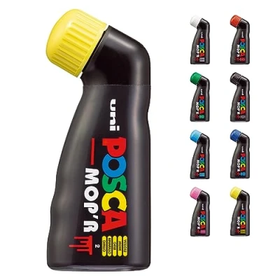 Bild av POSCA Uni Mitsubishi Pencil MOP&#039;R Marker XXL rund spets 319 mm ergonomisk form, halvstyv kropp vattenbaserad färgmarkör allt stativ gul