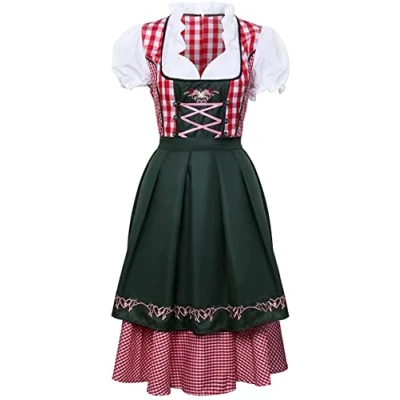 Bild av NUWIND Dirndl, bayersk traditionell klänning för kvinnor/Oktoberfest Dirndl Tysk ölfestival Kostym Bavarian maskeradkläder (Svart rosa, S)