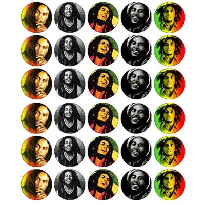 Bild av Cupcake topper Bob Marley Reggae, ätbart våffelpapper, älvmotiv, 30 stycken