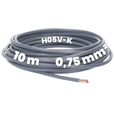 Bild av Kalitec 10 meter H05V K 0,75 mm² grå Ledningskabel I Flexibel ledare PVC ledarkabel Strandad tråd mm2 Finförgrenad Enledarkabel Kopplingskabel