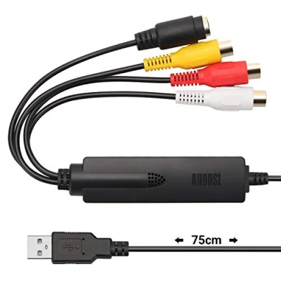 Bild av USB videoinspelningskort Grabber augusti VGB350 Överför VHS Mini DV Hi8 DVD till dator för Windows 11,10,8,7, komposit S Video, PAL/NTSC/SECAM, konvertera video från VCR och videokamera
