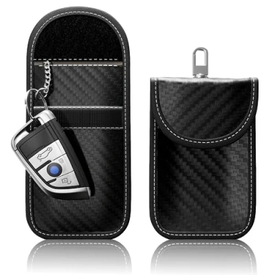 Bild av 2 stycken FOAMO Keyless Go skydd bilnyckel fjärrnyckel RFID avskärmning blockerare nyckelväska nyckelfodral kol svart vit