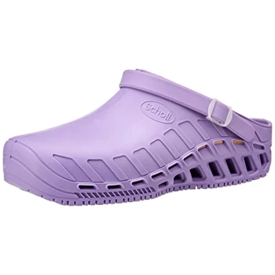 Bild av Scholl Clog Evo högpresterande sanitära tofflor för kvinnor och män ultralätta, bekväma andas, med halkfri sula, avtagbar minnesinnersula vridbar rem, violett, 40.5 EU