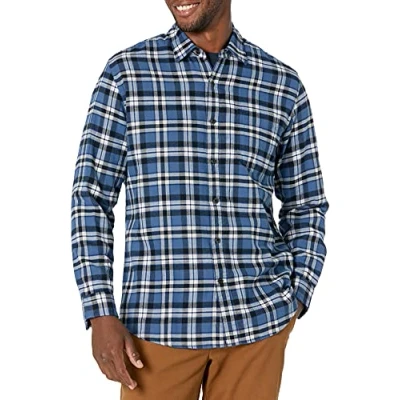 Bild av Amazon Essentials Men&#039;s Långärmad flanellskjorta (finns i Big &amp; Tall), Blå Vit Rutig, S