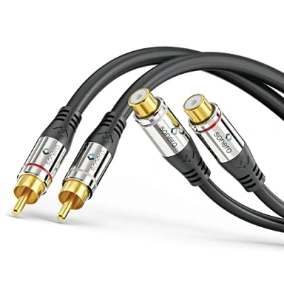 Bild av Sonero Premium 1,00 m RCA förlängning, 2 x kontakter till uttag, ljudkabel, subwoofer, hi Fi system, förstärkare, svart