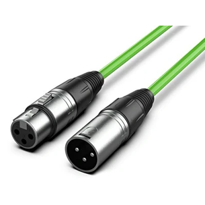 Bild av Audibax Silver XLR kabel hane till hona, längd 10 meter, OFC kontakter med hög signalöverföring, PVC beläggning, maximal isolering, diameter 6 mm grön färg