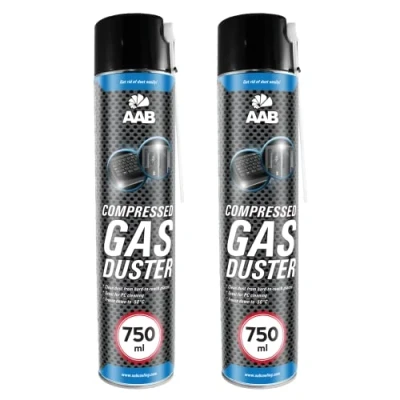 Bild av 2 x AAB Compressed Gas Duster 750 ml Luftdammare för dator, tangentbord, annan kontorsutrustning, luftkompressor, tryckluft PC, tangentbordsrensare, aerosol, burk datorrengöringssats