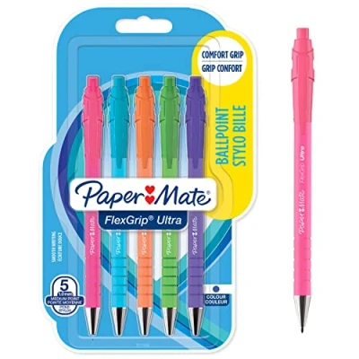 Bild av Paper Mate Flexgrip Ultra retro Kulspetspennor Mediumspets (1.0mm) Blått bläck Pennkropp i retrofärger 5 stycken