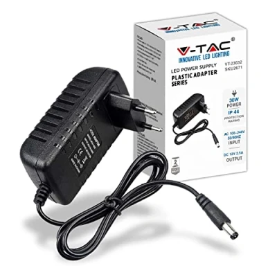 Bild av V TAC 12 30W 2,5A strömadapter för kameror, LED remsor, modem laddningstransformator 2 stift EU kontakt elektronisk utrustning AC 100 240V 50/60Hz USB svart