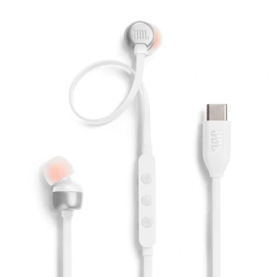 Bild av JBL Tune 310 C Trådanslutna In ear hörlurar med Hi Res certifierad ljud, fjärrkontroll 3 knappar och mikrofon, platt trasselfri kabel, vit