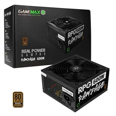 Bild av GameMax 600 W rampage strömförsörjning (ingen strömkabel ink.), icke modulär, APFC, japansk Tk huvudkondensator, 80 Plus brons, 88% effektivitet, 14 cm kylfläkt, äkta kraftspel svart