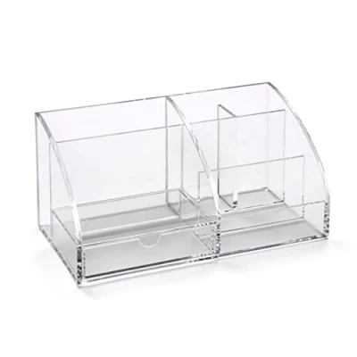 Bild av OSCO Clear Acrylic skrivbordsorganisatör 7 sektioner utdragbar låda Skrivbordsförvaring Smink Kosmetika H 12 x B 25 D 13 cm