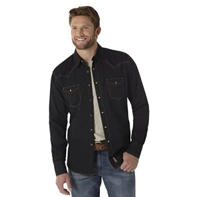 Bild av Wrangler herr retro två fickor långärmad snap skjorta, Svart, XL tall