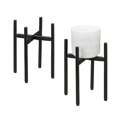 Bild av Relaxdays växtstativ, justerbar bredd, B x D: 26 37 cm, metall blomkruksställ, inuti, svart, set om 2