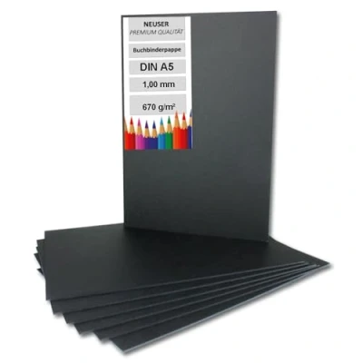 Bild av NEUSER PAPIER 10 x bokbindningspapper DIN A5 i svart, tjocklek: 1,0 mm, grammage: 670 g/m2