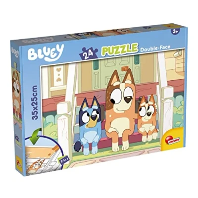 Bild av LISCIANI BLUEY 2 i 1 pussel 24 bitar För barn från 3 år 35x25 cm Dubbelsidigt Tillbaka till färg Utvecklar tänkande och färdigheter Pedagogiskt spel Tillverkad Italien