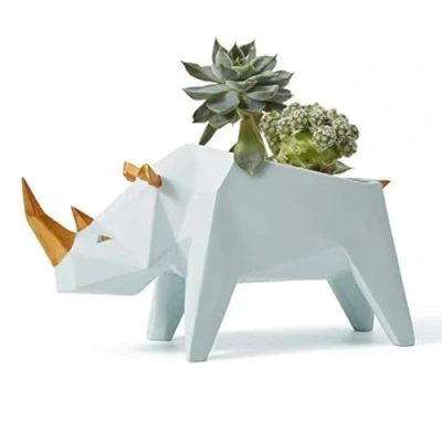 Bild av Amoy Art Blomkruka suckulent Cacuts planterare noshörningsstaty dekor modern skulptur gåvor bord mittpunkt hantverk polyresin konst 18 cm
