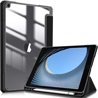 Bild av Fintie Hybridfodral för 10,2 tum iPad 9:e generationen 2021/8. Gen 2020/7. 2019 [Inbyggd pennhållare] stötsäkert fodral med transparent klart hårt skal baksida skyddsfodral, Svart