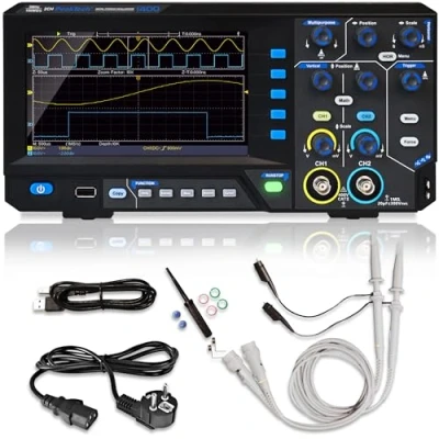 Bild av PeakTech 1400 kompakt digitalt oscilloskop 2 kanals oscope 5 MHz bandbredd snabb 100 MS/s samplingsfrekvens USB port, inklusive PC programvara, XY visning och zoom svart