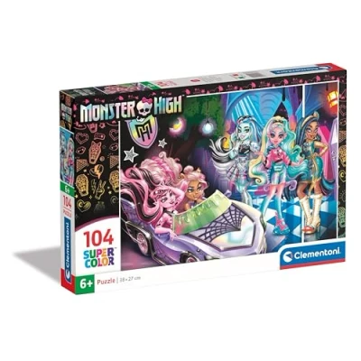 Bild av Clementoni Supercolor Puzzle Monster High 104 stycken, pussel för barn 6 år, utvecklar observationsförmåga, logik och manualitet, tecknade pussel, tillverkat i Italien, 25783