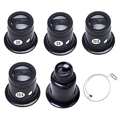 Bild av Bztzhm 5 stycken 10 x urmakarlupp, urmakare öga okular, förstoringsglas, juvelerarluppset, urmakarlupp juvelerarlupp, 3x/5x/10x/15x/20x, för urmakare, juvelerare reparationsverktyg