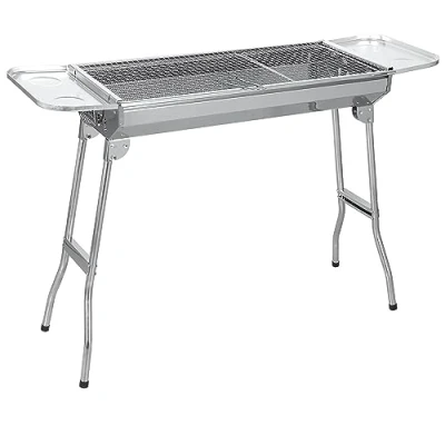 Bild av Sunjas kolgrill, rostfritt stål, hopfällbar grill, utomhus, BBQ, bärbar campinggrill, stående grillvagn, 74 x 33,5 71,5