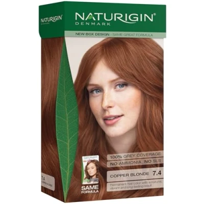 Bild av Naturigin Medium Blondrot hårfärg 7,4 permanent 100 % grå täckning Certifierade ekologiska ingredienser, ger håret intensivt ammoniakfri, vegansk, långvariga resultat
