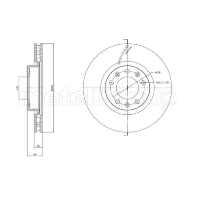 Bild av METELLI 23 1764C Disque de frein 283,0 26,0 5 71,0 ventilé peint PEUGEOT: 308 I 3/5 portes, II SW 2, CITROËN: C4 Grand Picasso 2