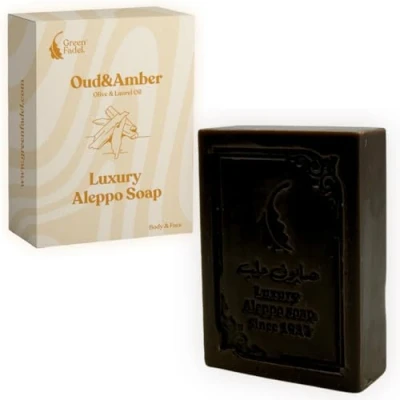 Bild av GREEN FADEL (Luxury) Original Aleppo Tvål med Oudh &amp; Amber Aroma, 1 Styck, olivolja lagerolja, olivoljetvål, lyxig tvål, naturlig för ansikte och kropp.