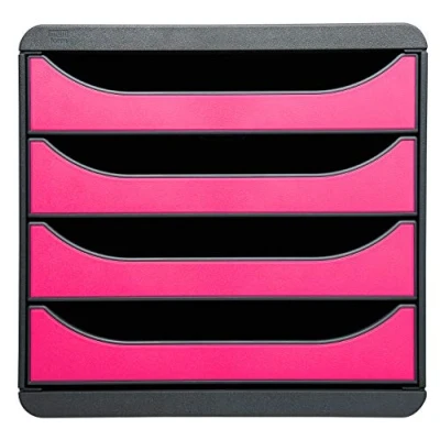 Bild av Exacompta Ref 310784D BIG BOX skrivbordslåda set 4 x 55 mm lådor, lämplig för A4+ dokument, 347 278 267 mm, 100% återvunnen plast svart/hallon