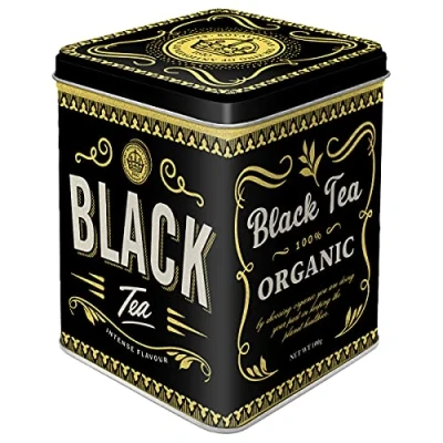 Bild av Nostalgic Art Teburk i retrostil, Black Tea Presentidé för köket, Förvaring av tepåsar och te lös vikt, Deko vintagedesign, 100 g