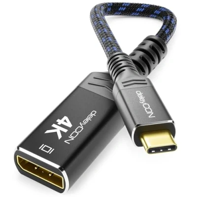 Bild av deleyCON 4K USB C till DisplayPort Adapter för Bildskärm (4K@60Hz) av Aluminium, Thunderbolt 3/4, iPhone 16, 15 Pro Max, MacBook, iPad Pro/Air, Samsung Galaxy S24 S23, Notebook, Surfplatta