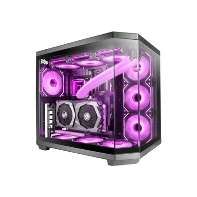Bild av Mars Gaming MC 3TCORE, anpassat ATX spelfodral, avtagbart härdat glas trippelfönster, dubbel kamera, omvänd kontakt bakplatta kompatibel delvisare, stöd för vätskekylning, svart