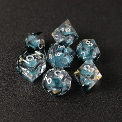 Bild av Elifel DND tärningsset drivsand polyester harts spelkub skarpkantad D &amp; rollspel kub för dungeons and dragons RPG MTG Ttrpg Pathfinder D20 D12 D10 D8 D6 D4 med presentförpackning