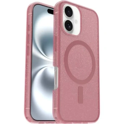 Bild av OtterBox Symmetry Series Clear MagSafe skal för iPhone 16, stöttåligt, fallsäkert, skyddande tunt skal, testad till militärstandard x3, Klar/Rosa