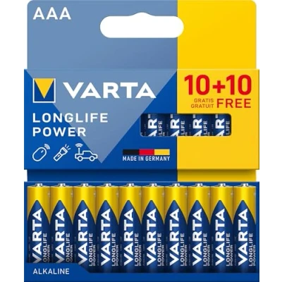 Bild av VARTA AA batterier 20 stycken, Longlife Power, alkalisk, 1,5 V, perfekt för leksaker, radiomus, ficklampor, plastfri förpackning, tillverkad i Tyskland