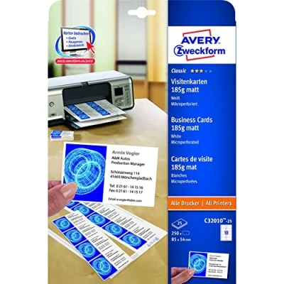 Bild av Avery Zweckform C32010 25 Visitkort, Vit, 250 st