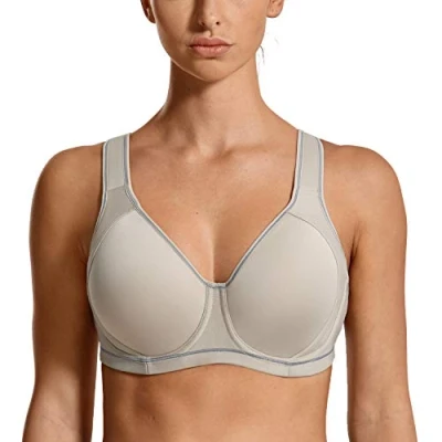 Bild av SYROKAN Coolmax High Impact Sport BH:ar för kvinnor Byggar Full Figur Running Workout Bygger grått 70H