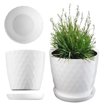 Bild av KADAX blomkruka, en kruka för blommor och växter med underlägg, blomkruka lätt beständigt material dekorativ (16 cm, vit)