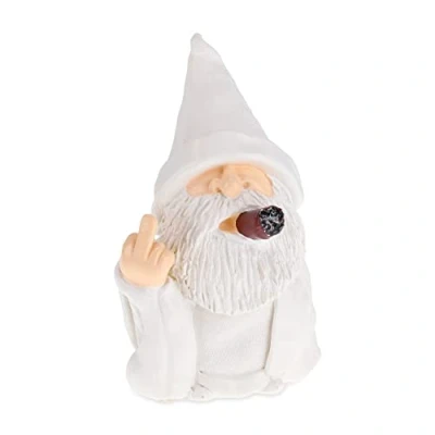 Bild av Relaxdays Trädgårdstomte, långfinger, ond tomte, väderbeständig, frostsäker, rökning av tomten, trädgårdsfigur, konstgjord sten, vit