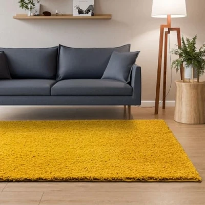 Bild av Interiyou matta med lång lugg Sofia 160 x 230 cm gul fluffig och enfärgad tvättbar halkfri mjuk