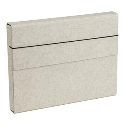 Bild av Bigso Box of Sweden OLOF A4 mapp med gummiband av fiberskiva och papper i linnelook extra rymlig samlarmapp för dokument, mappar, dokument etc. beige