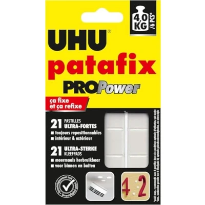 Bild av UHU Patafix Propower fixeringspasta, förskurna pastiller ultrastark (upp till 3 kg) och omflyttbara, 21 tabletter, svart