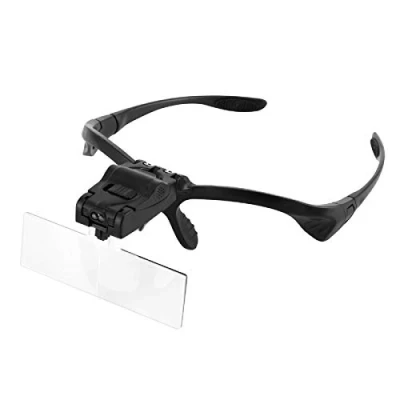 Bild av Pannband förstoringsglas med LED ljus, Wallfire Handsfree läsning huvud montering 5 löstagbara linser för läsning, smycken lupp, klocka &amp; elektronisk reparation (1,0x, 1,5x, 2,0x, 2,5x, 3,5x)